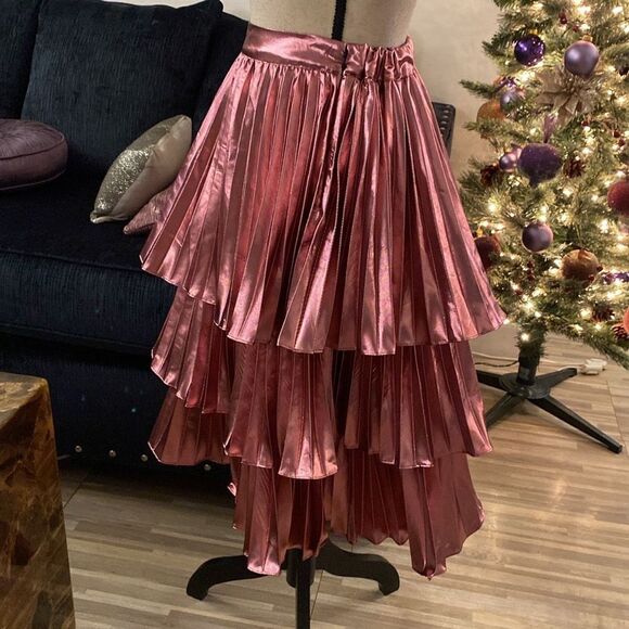 Tanya Taylor Elegant Pink  metallic Tiered Skirt, US8 - Picture 3 of 9